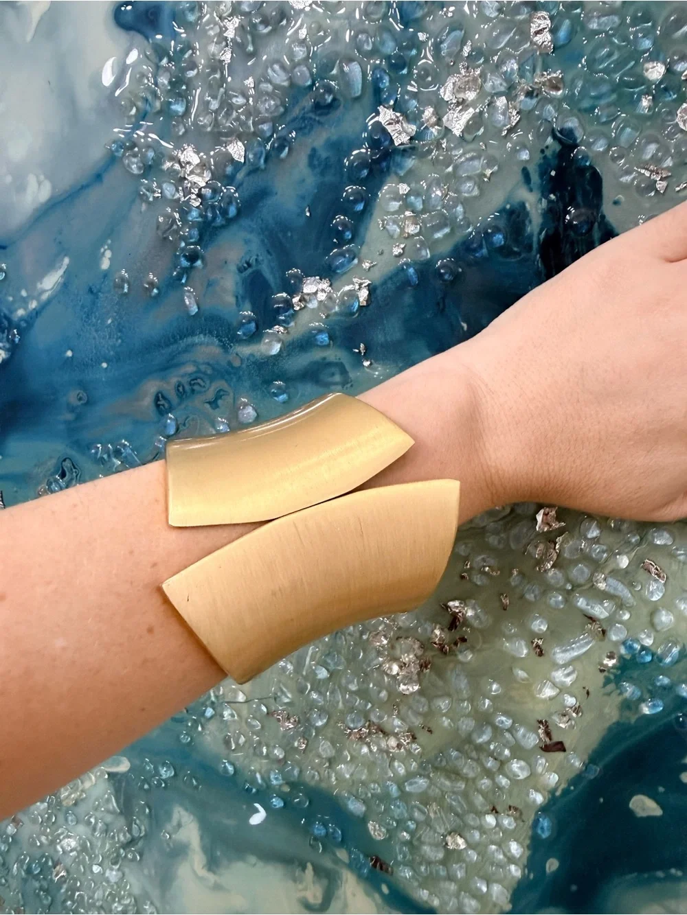 Gold Metal Asymmetrical Cuff Bracelet Hinged Closure